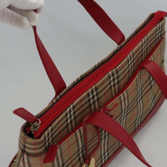 Burberry Nova Check Hand Bag Canvas Beige Red - Picture 6 of 16